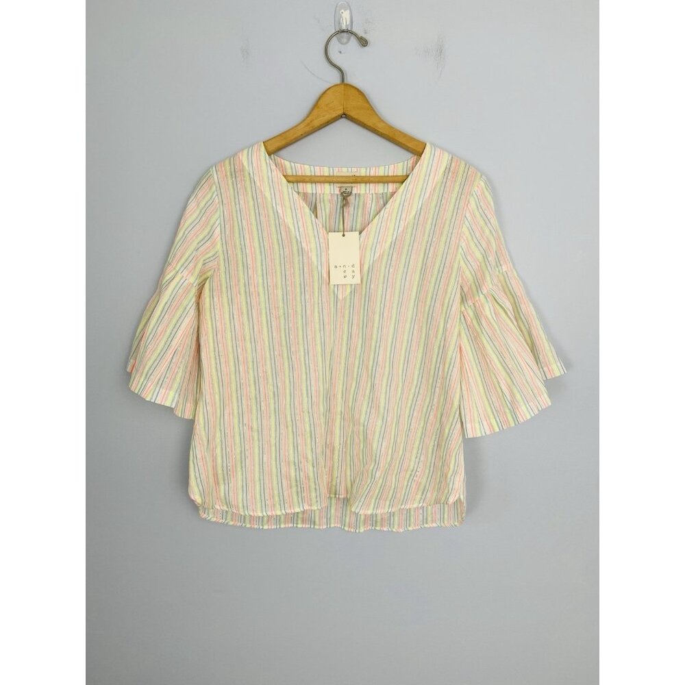 NWT A New Day Neon/Metallic Striped Bell Sleeve Top Womens Size S Multi Stripe - Picture 2 of 9